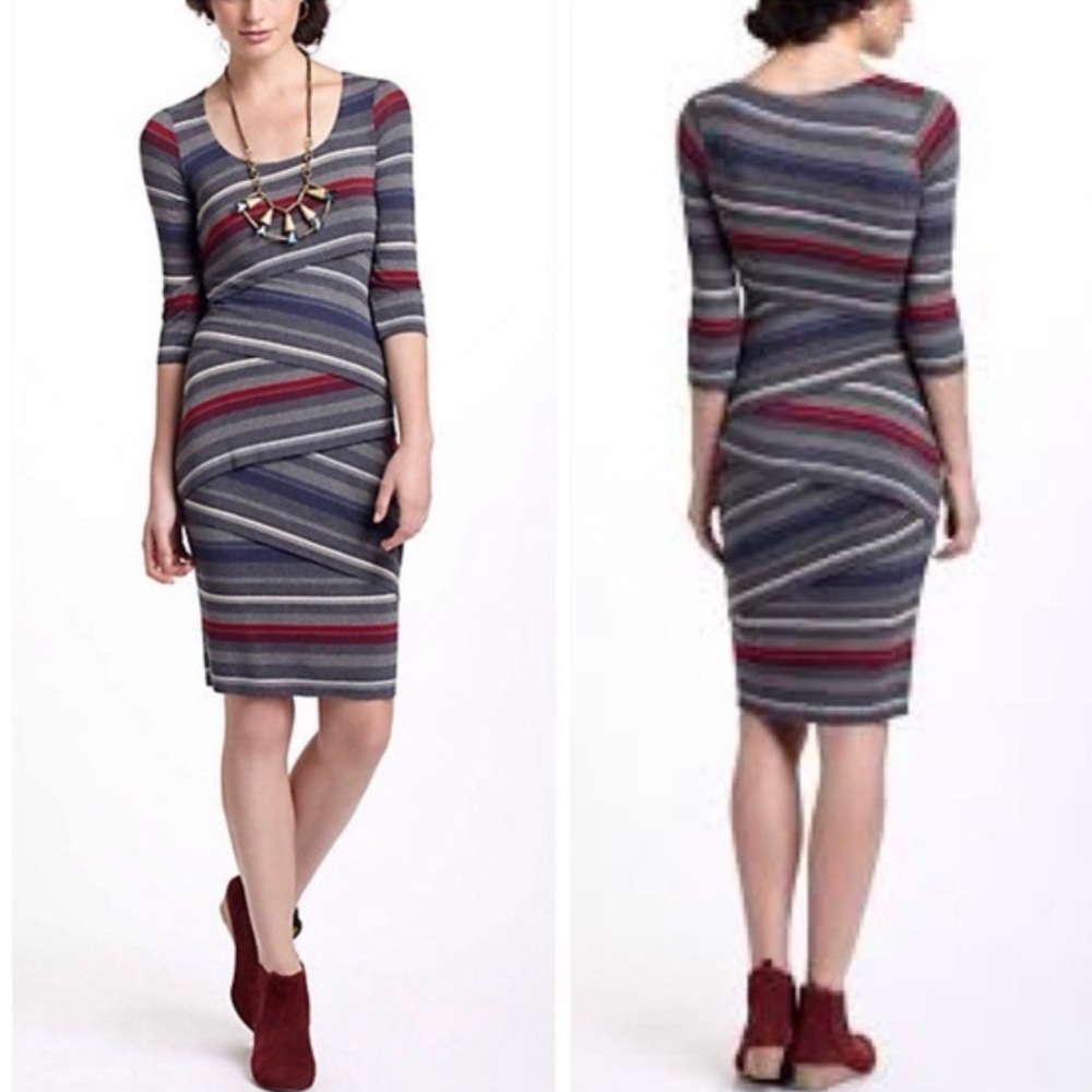 ANTHRO (BALIEY44) Dark Gray Asymmetrical Striational Column Bodycon Dress